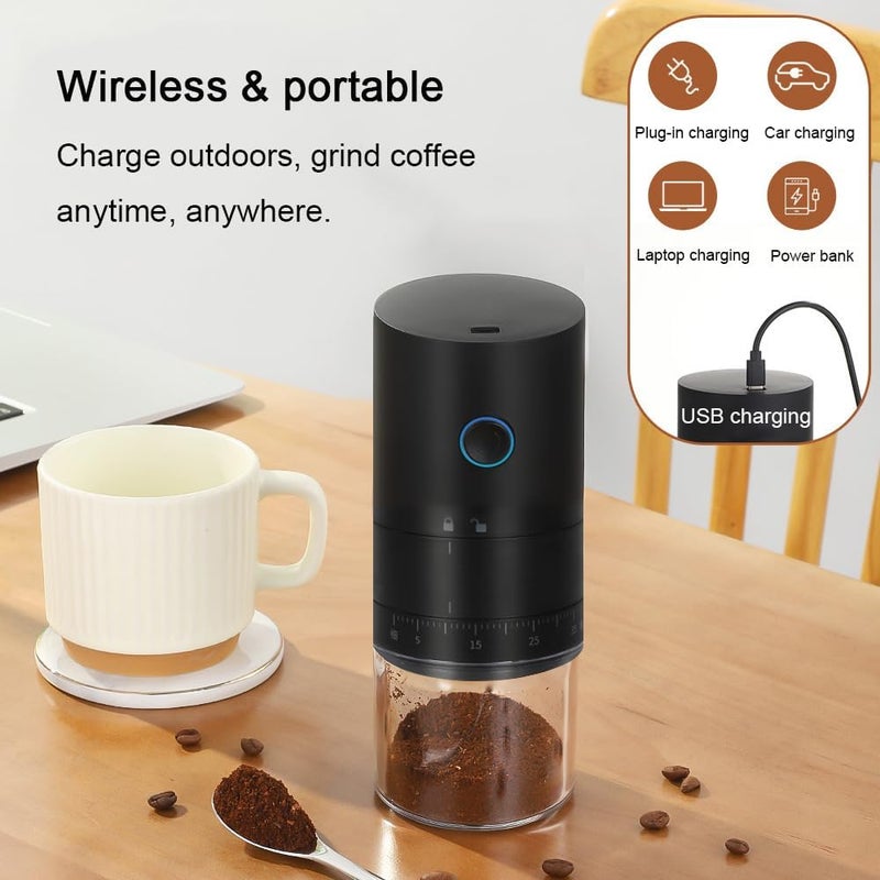 TOBEFORT Portable Electric Burr Coffee Grinder with 38 Adjustable Grind Settings - USB Rechargeable Ceramic Core Conical Burr, Coffee Bean Grinder for Espresso, French Press, Travel, Camping, Home & Office Use - Image 2